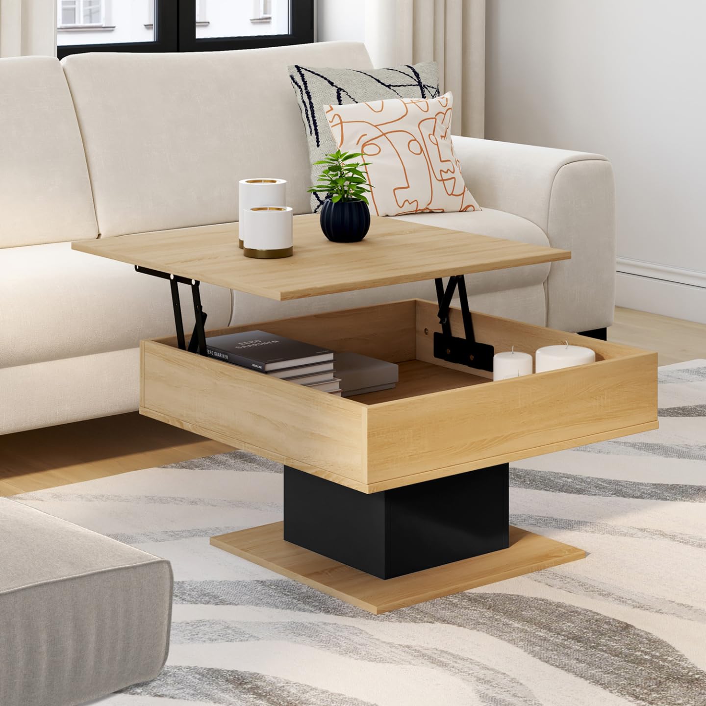 IDMarket - Mesa de centro cuadrada elevable EDEN de madera y negro