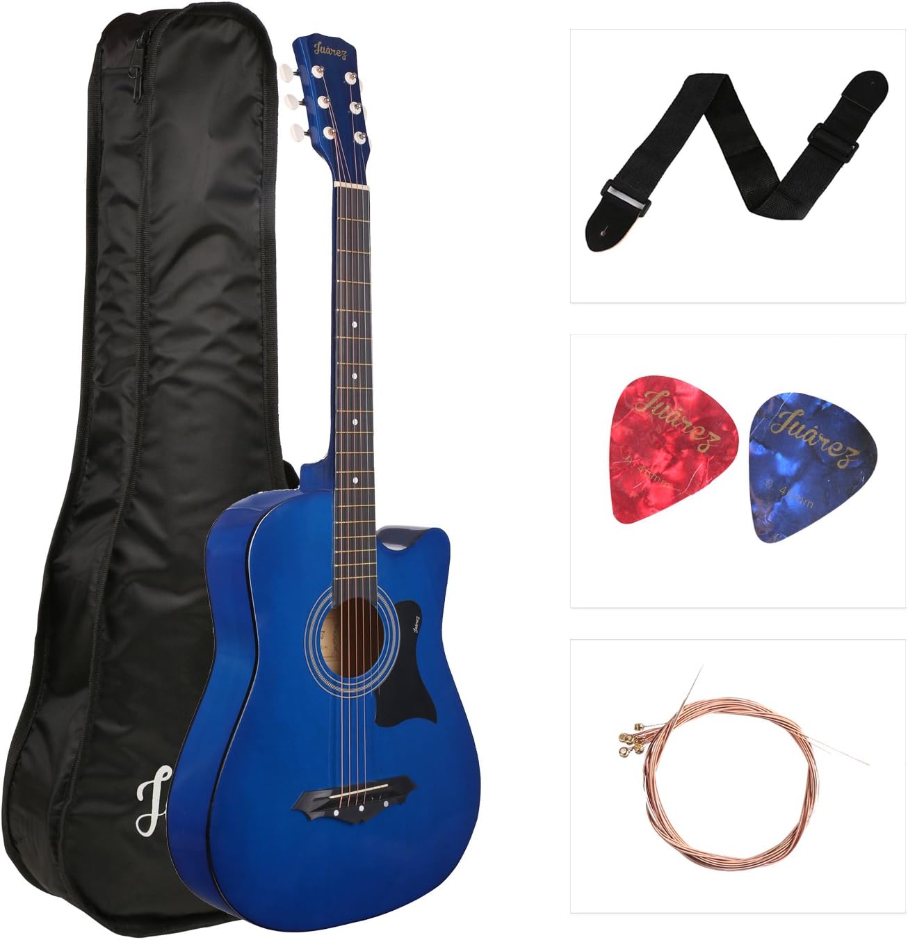 Juarez Lindenwood Acoustic Guitar, 38 Inches Cutaway, JRZ38C/BLU With Bag, Strings, Pick And Strap, Blue