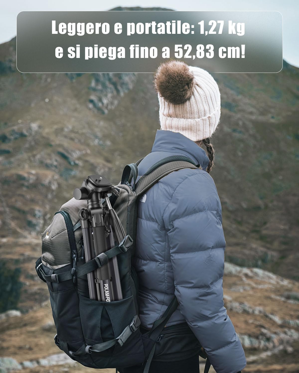 POLAM-FOTO Treppiede per fotocamera da 188 cm, treppiede Porfessional in alluminio resistente, treppiede compatto con borsa per il trasporto, con supporto per telefono grigio