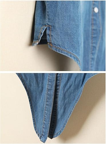 Miniatura 6 de happlan Camisa corta corta de mezclilla con solapa y manga 34 para mujer