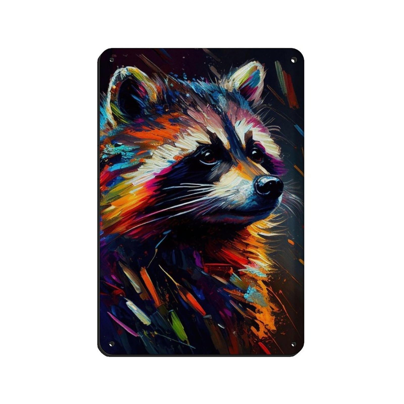 Raccoon Oil Painting Poster Retro Poster Metal Tin Sign Chic Art Retro Iron Painting Bar People Cave Cafe Family Garage Poster Wall Decoration 8x12inch(20x30cm)