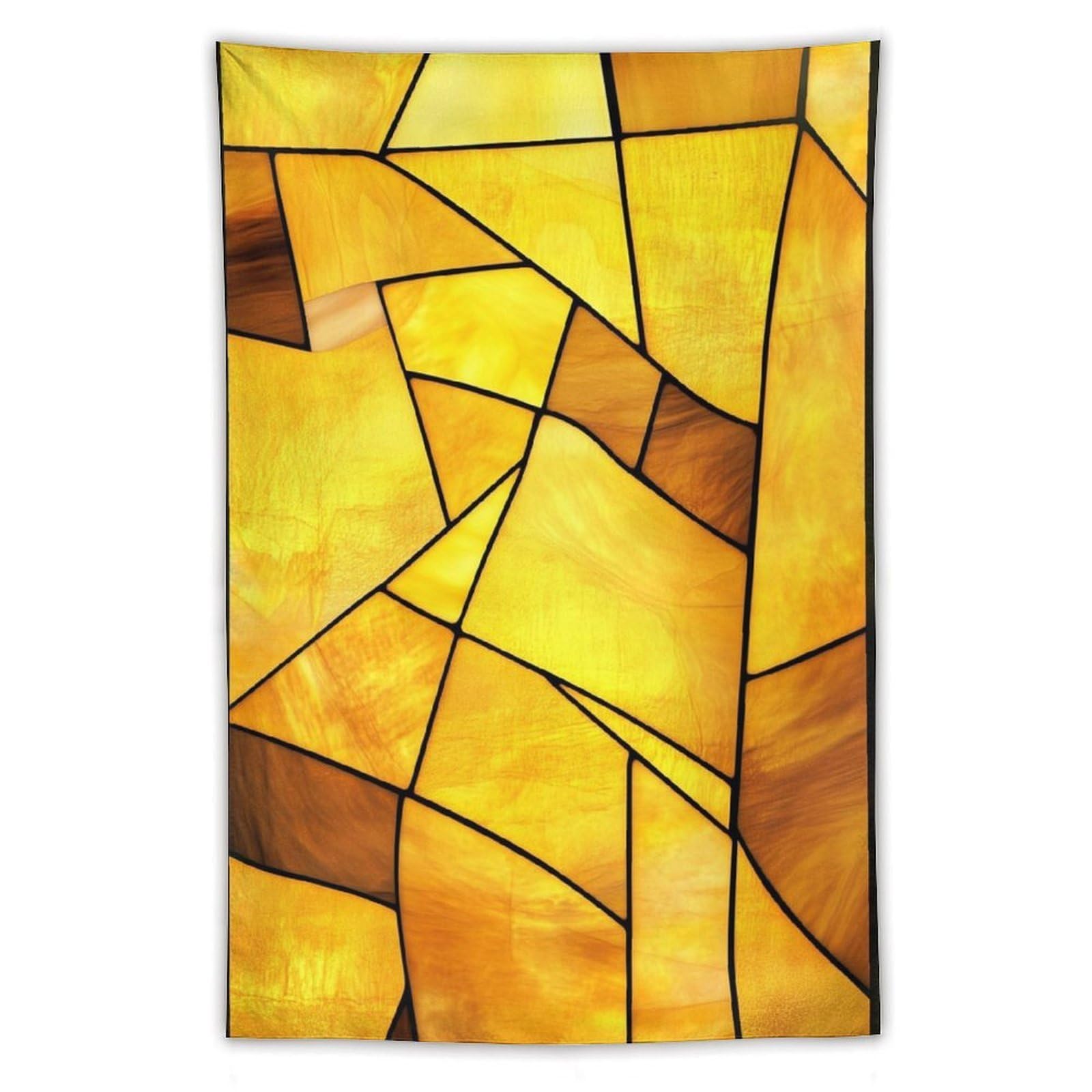 Jubonexis Stained Glass Yellow Pieces Simple Tapestry Polyester Aesthetic Wall Hanging Bedroom Living Room Dorm Decor 40"x60"