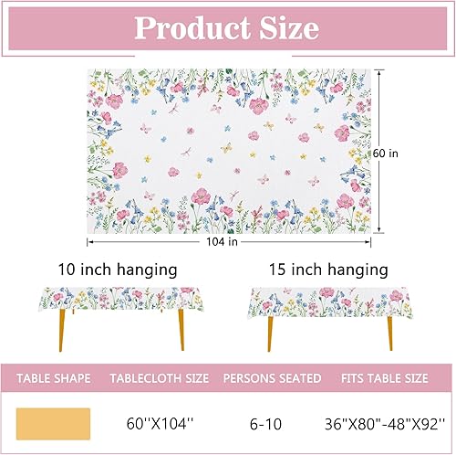 Miniatura 9 de Tailus Mantel redondo de flores florales de primavera y verano, 60 x 60 pulgadas, mantel decorativo de flores silvestres, decoración de mesa de