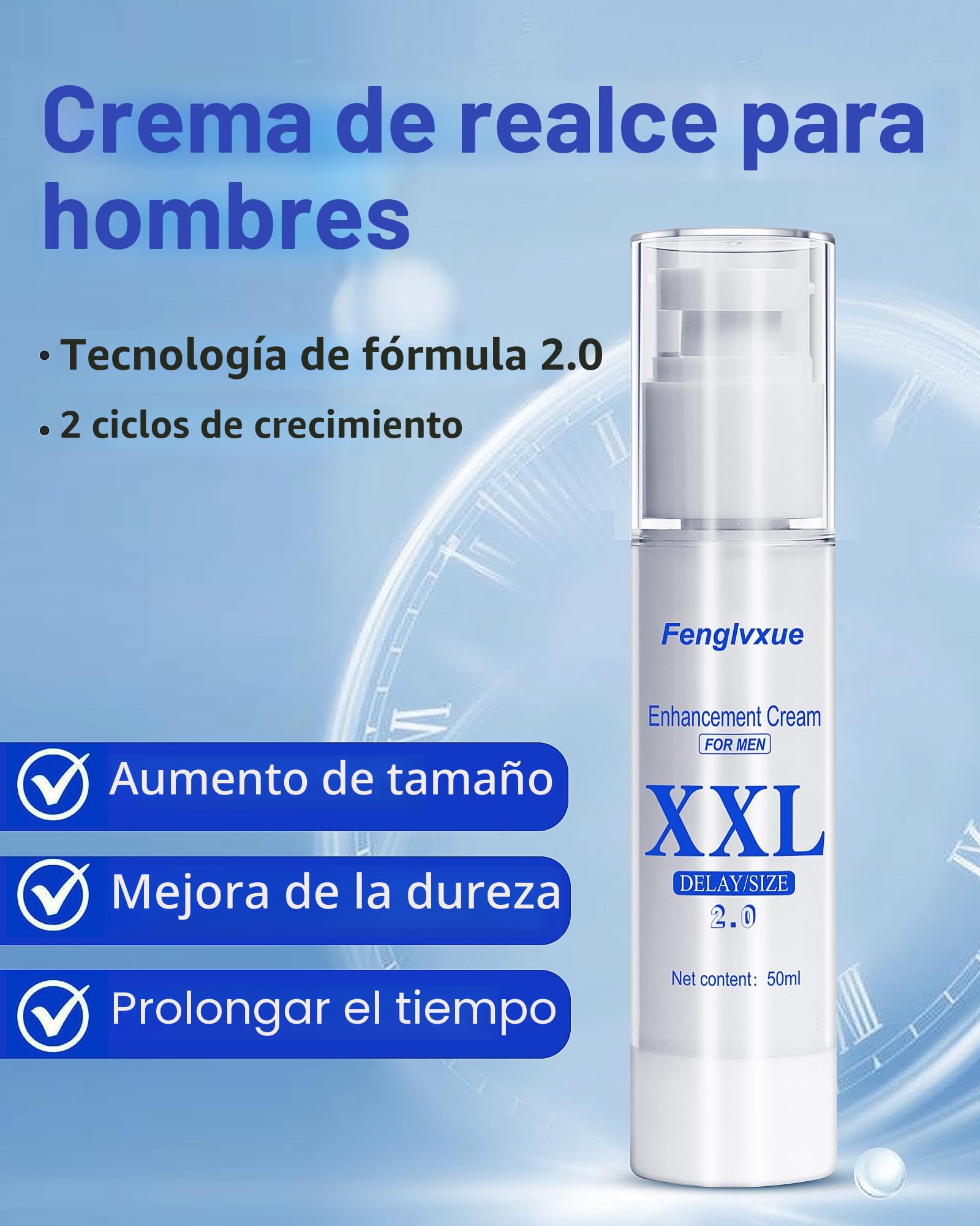 Crema de aumento masculino, crema de mejora masculina, tecnología de extracción vegetal 2.0, 50 ml