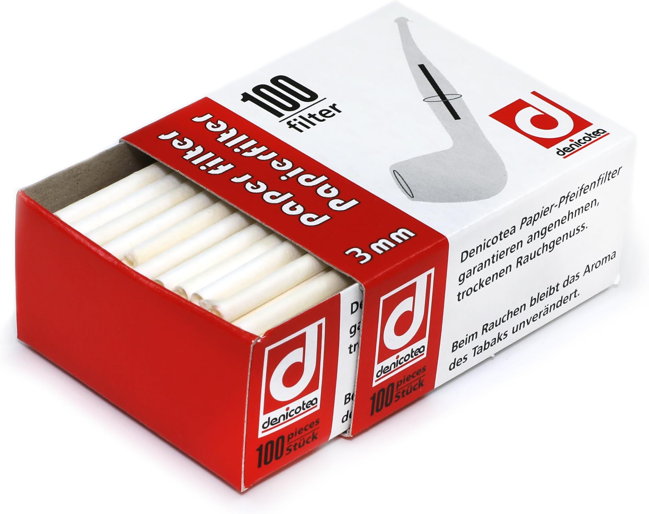 Denicotea 100-Piece 3mm Paper Pipe Filters - German Quality