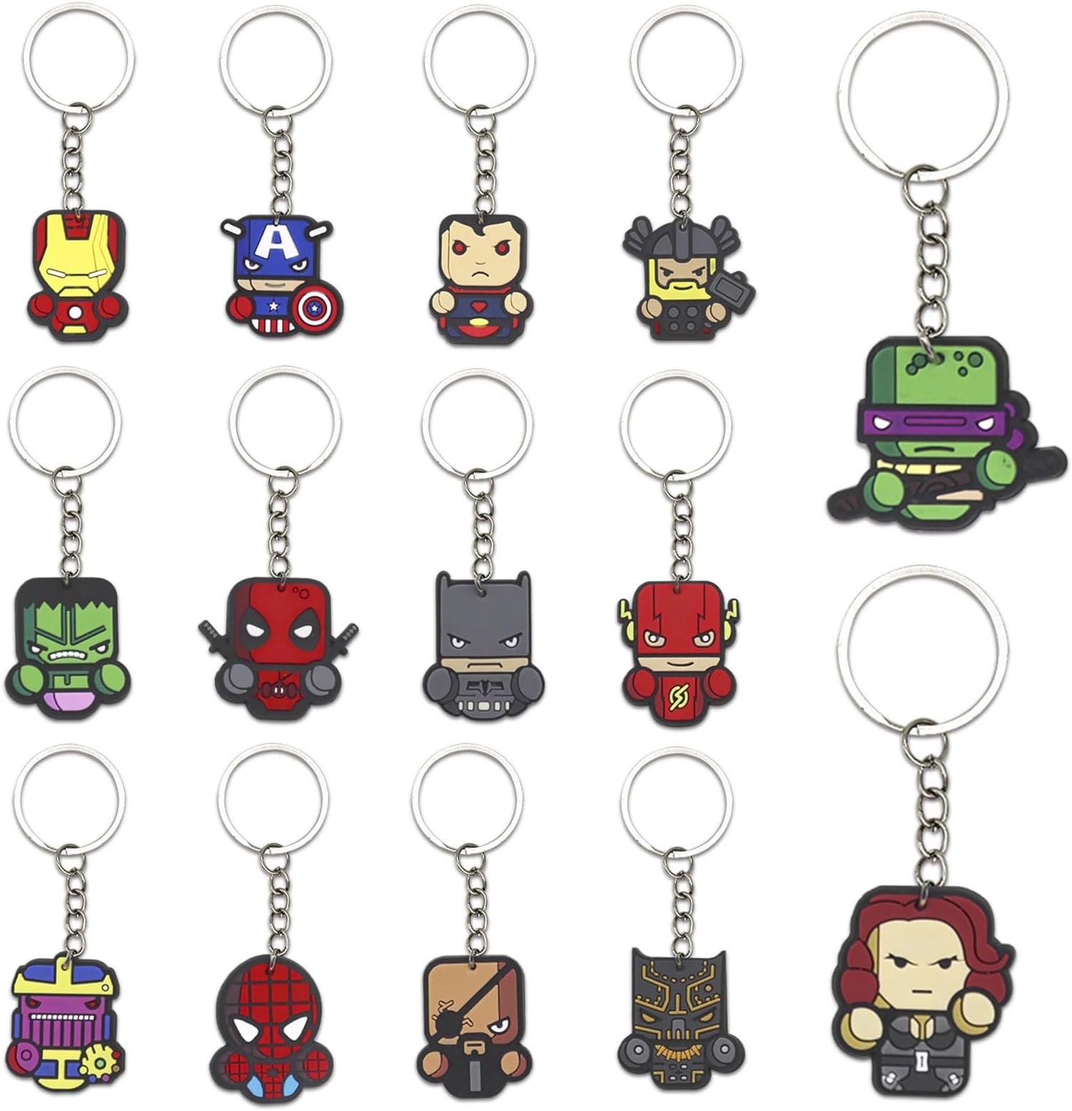 14Pcs Superhero Keychains Party Bag Fillers for Kids Boys Girls, Avengers Theme Keyrings Party Favors Set for Birthday Gift Christmas Halloween Party Supplies Pinata Filler Lucky Dip Prizes Rewards