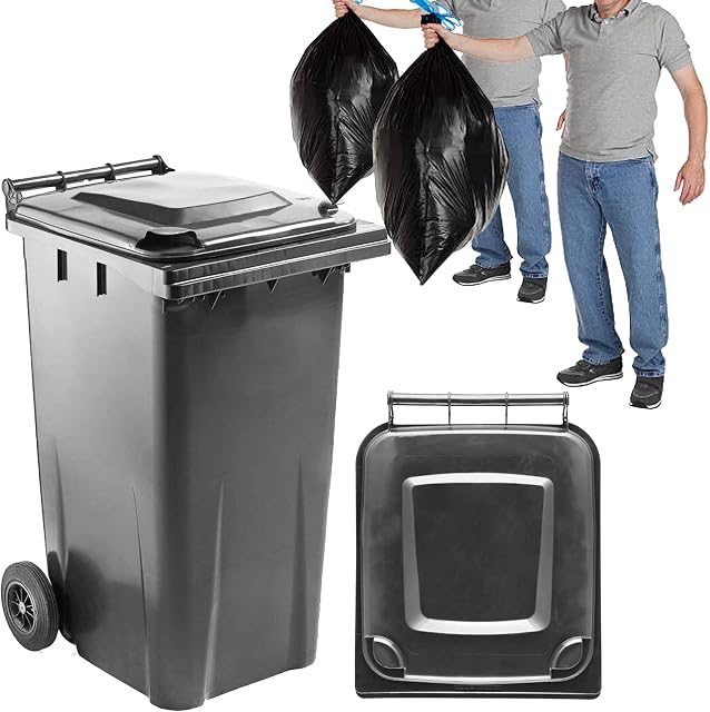 STAR SUPPLIES Grey/Black Wheelie Bin - Outdoor Wheel Bin for Trash and Rubbish - Rubber Wheels - 240L