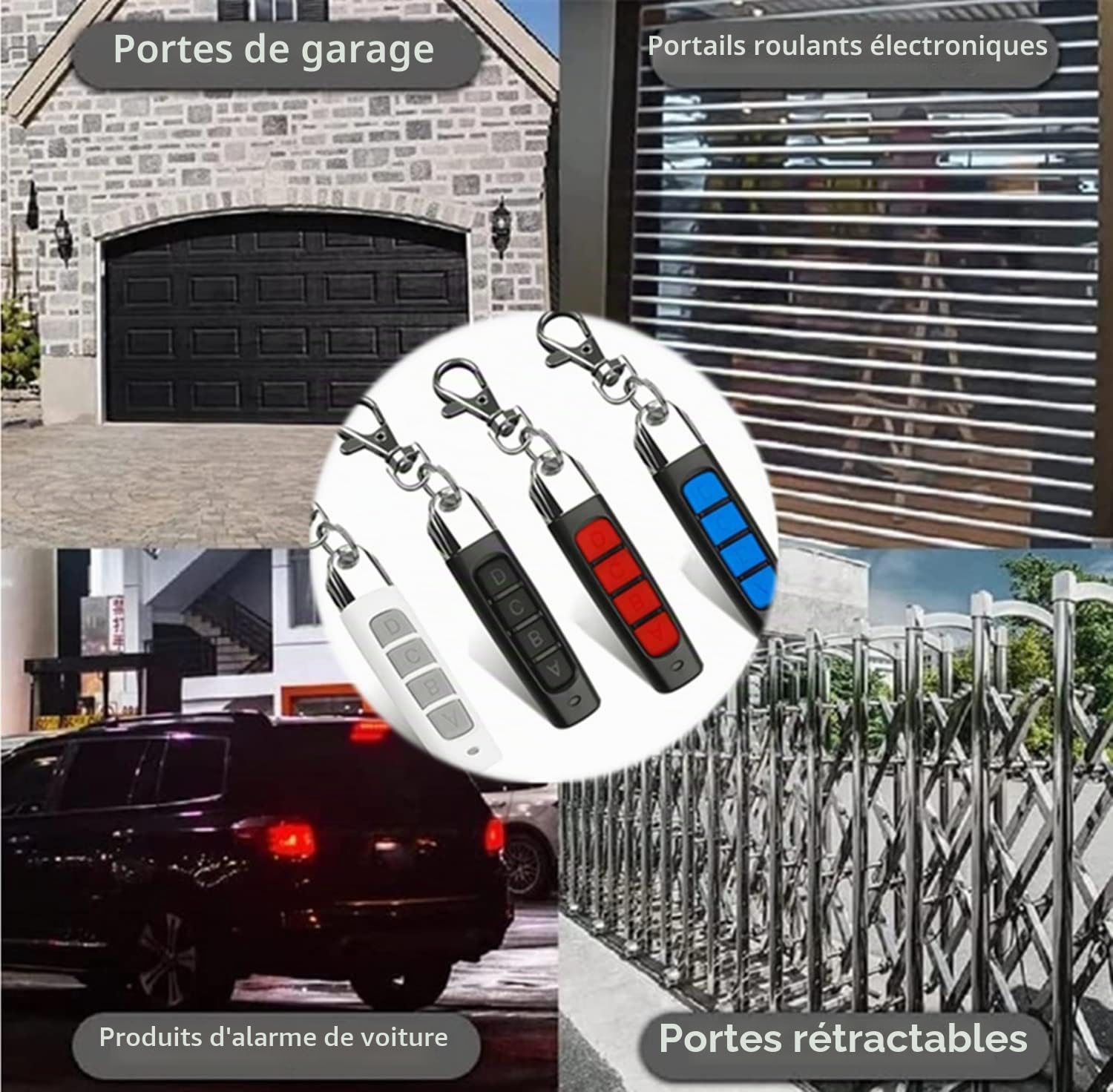 Duplicateur de télécommande 4 Pièces 4 en 1, télécommande de copie, duplicateur de télécommande 433 MHz, ouvre-porte de garage, scanner de code clone, clé de voiture