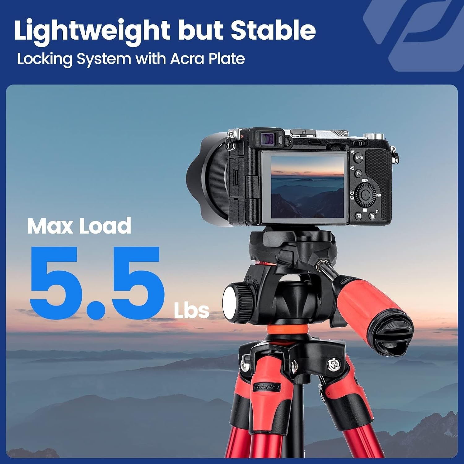 Fotopro 60" Camera Tripod with Carry Bag 1/4 Screw Quick Release Plate, 2.4lbs Travel Tripod for Phone DSLR Camera Max Load up to 5.5lbs,Red