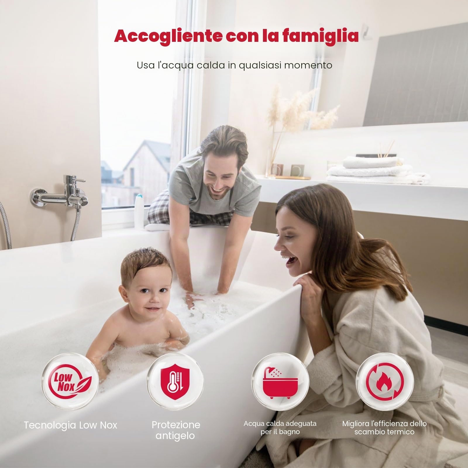GASLAND 11L scaldabagno istantaneo a gas naturale, a bassa NOx, BG300NG scaldabagno a gas metano con display LED per uso domestico, bianco, NG