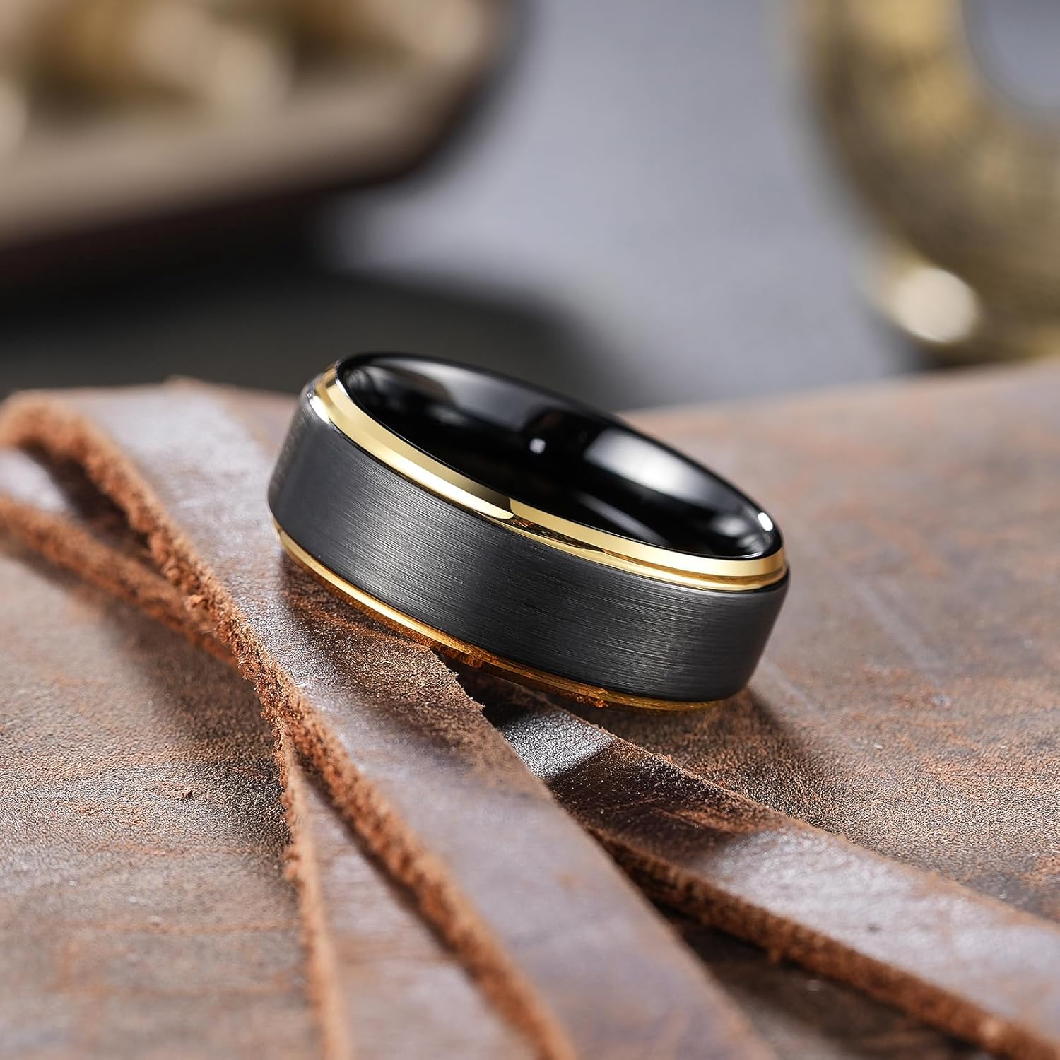 King Will Mens Brushed Wedding Band, Two Tone Matte Step Edges/Pipe Cut, Tungsten Carbide Anniversary Promise Rings Comfort Fit - Image 2