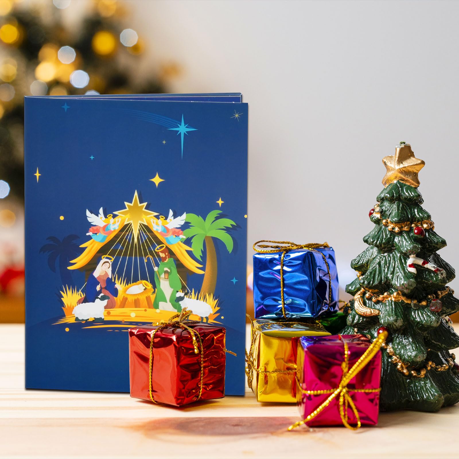 Biglietto di Natale pop-up 3D con LED e musica – Presepe – Biglietto di Natale religioso per la nascita di Gesù – Biglietto festivo per la famiglia, gli amici, con musica e busta – saluti di Natale