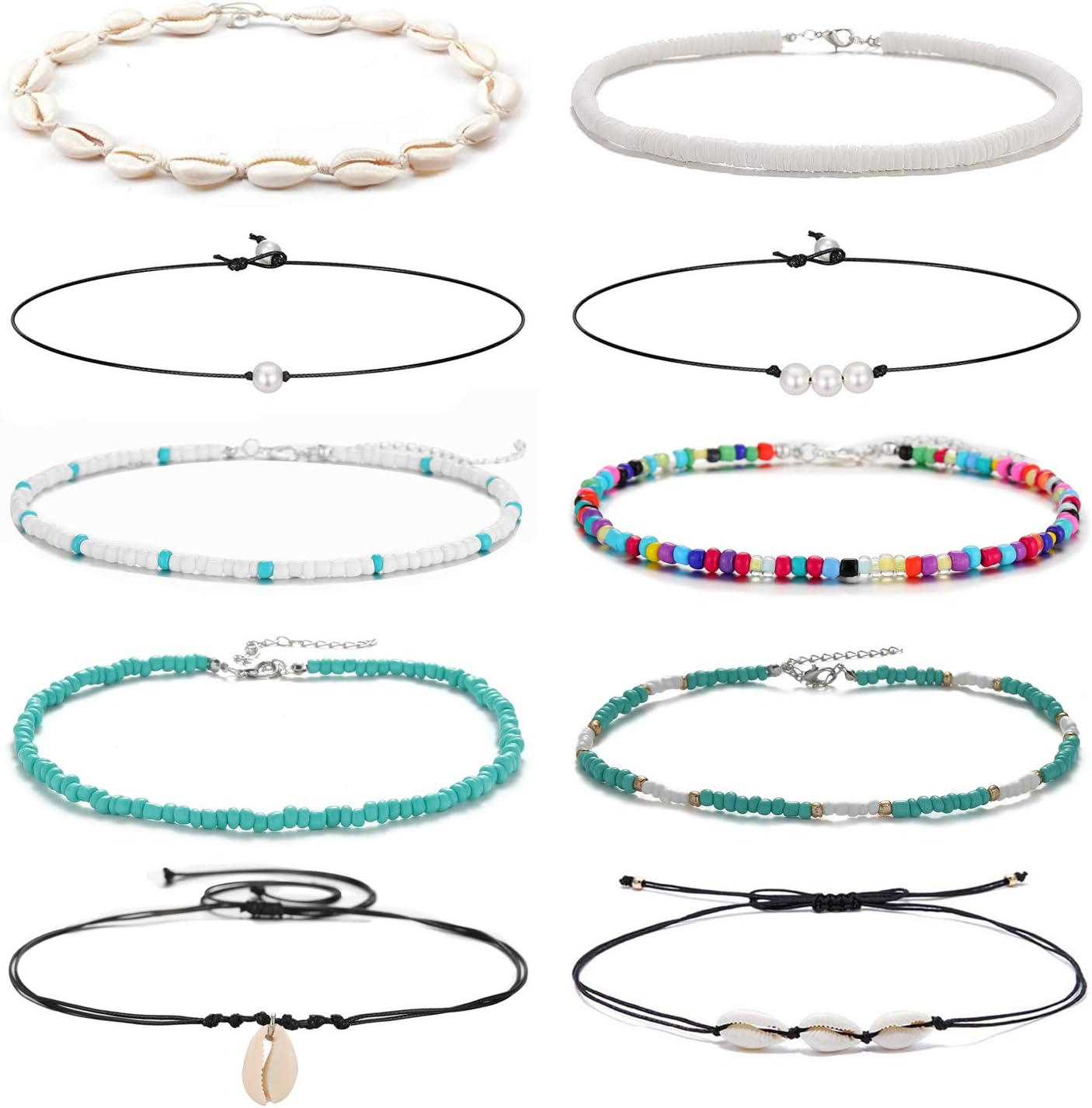 Small Bead Choker Necklace for Women Cute Boho Beaded Necklaces Adjustable Beach Shell Bead Necklace