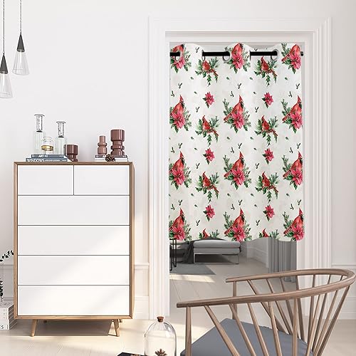 Miniatura 3 de Cortina opaca para ventana de dormitorio, diseño de pájaro rojo navideño con bayas de flor de pascua, para oscurecer la habitación, para sala de