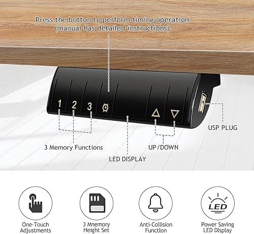 Vista 33 de Escritorio eléctrico de pie de 55 x 24 pulgadas, altura ajustable, escritorio para oficina en casa, computadora, estación de trabajo, memoria