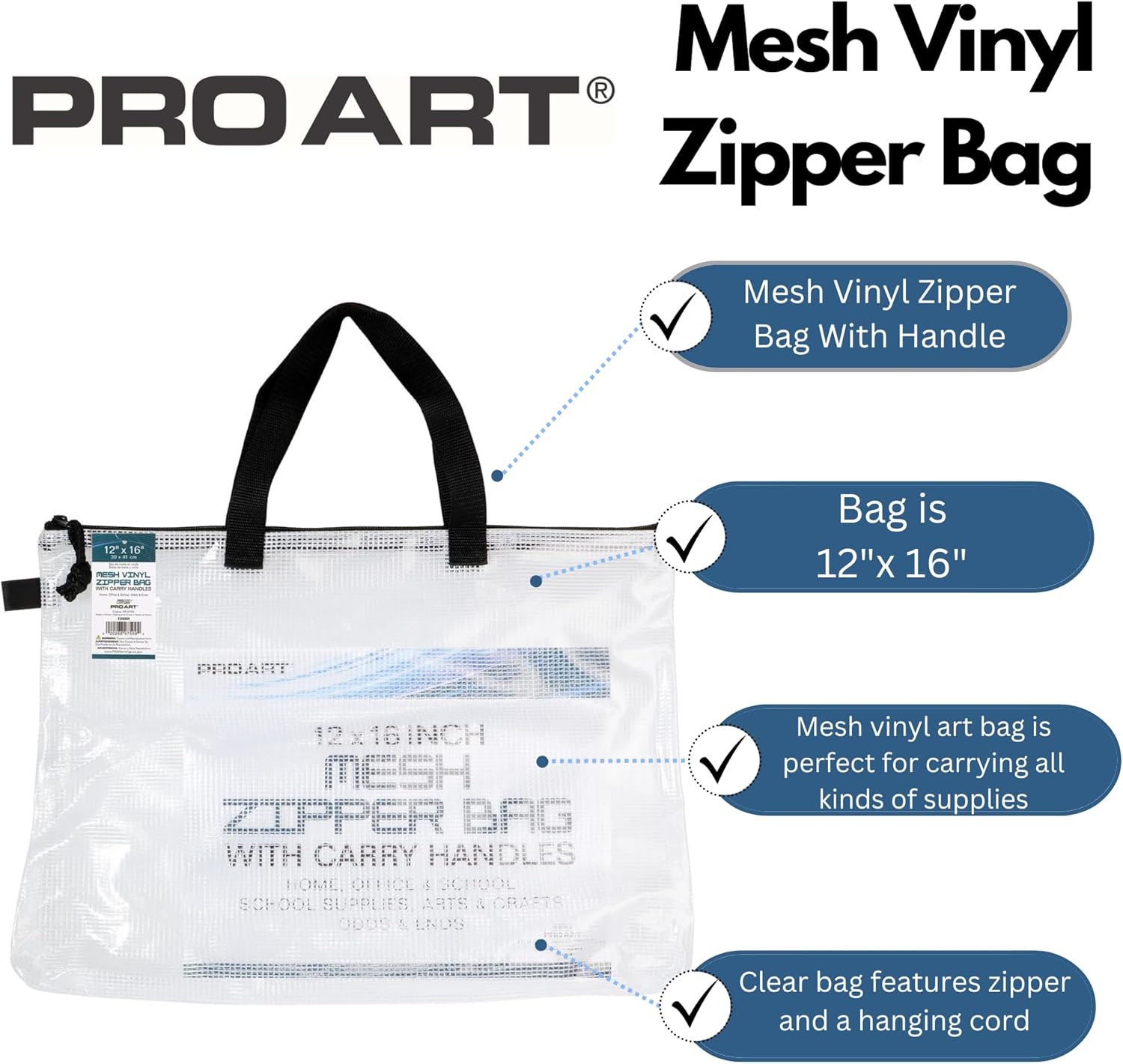 PRO ART Mesh & Vinyl Zipper Bag W/Handle 12x16