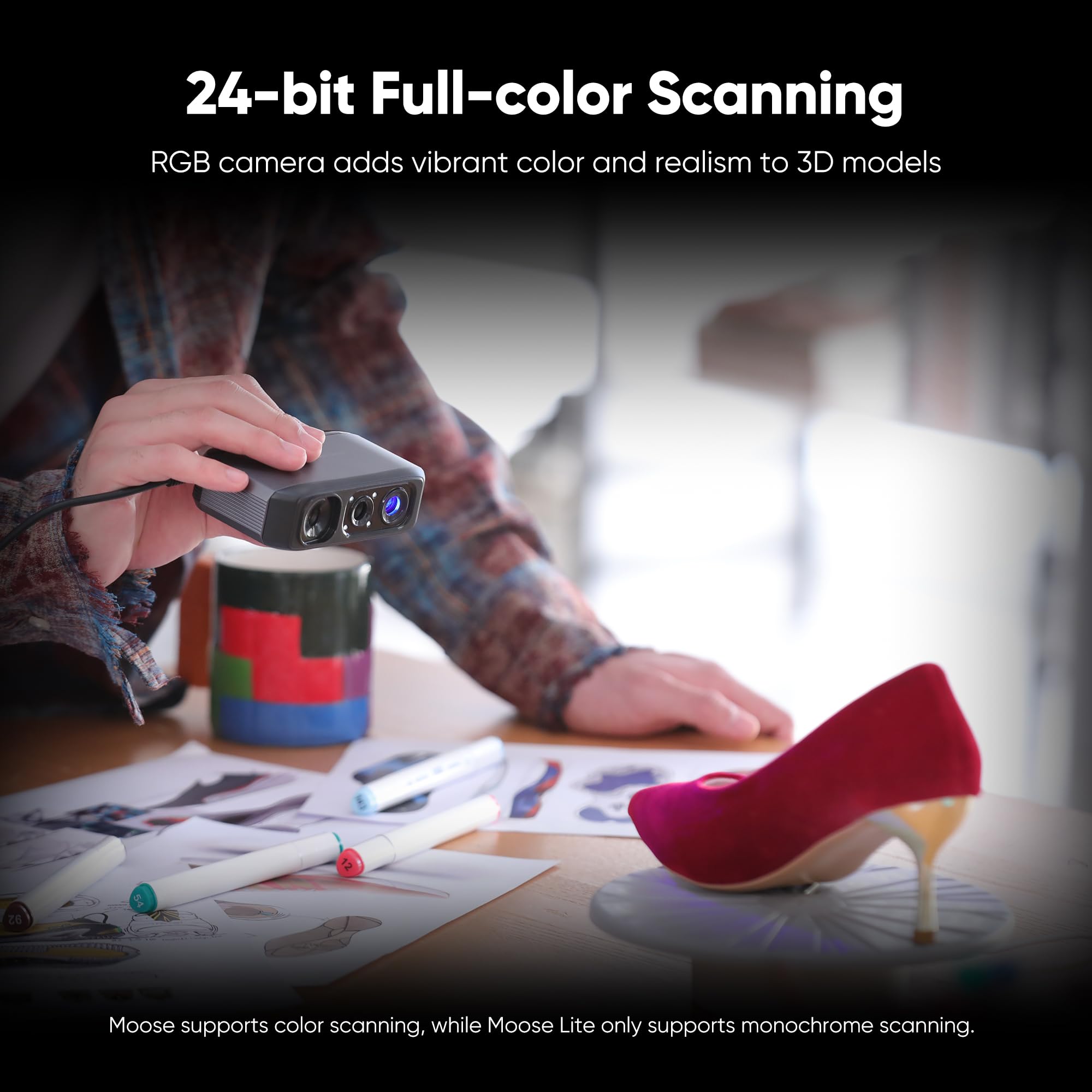 3DMakerpro Scanner 3D élan - Scanners 3D de format moyen pour impression - Source de lumière LED bleue - Précision jusqu'à 0,03 mm - Numérisation couleur 24 bits