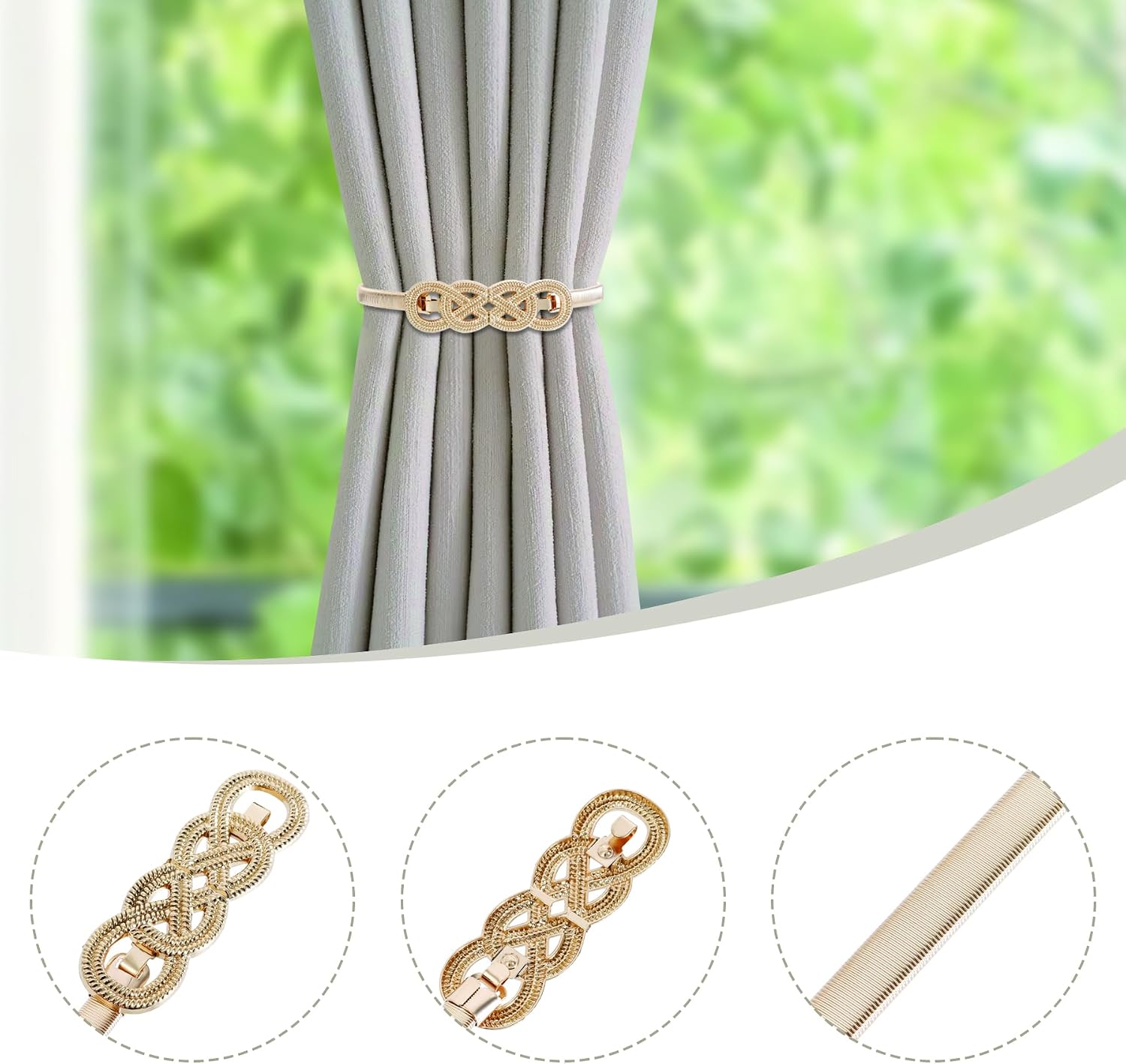 2Pcs Gold Curtain Tiebacks for Home Metal Buckle Holders (Gold Knot2) image 5