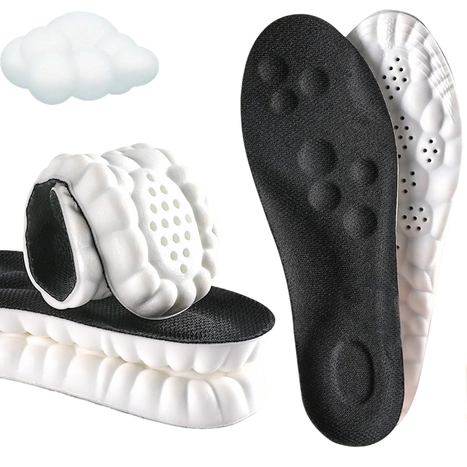 2 Pairs Steppers Insoles for Men Women, Cloud Like Massage Insole, Men's Comfortble Steppers Shoe Insoles Inserts, Breathable Memory Foam with Arch