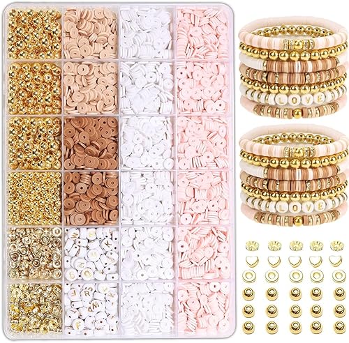 Kit de fabricación de pulseras con cuentas de oro, cuentas de arcilla, kit de fabricación de joyas y pulseras para niñas, juego de pulseras con dije