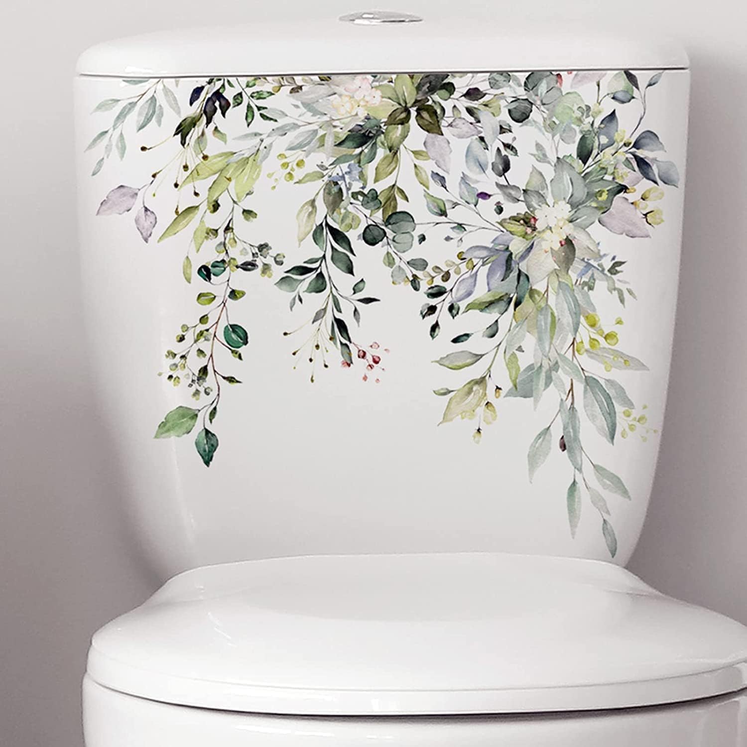 Jizian Green Plant Leaves Flowers Toilet Seat Lid Stickers-Diy Removable Waterproof Toilet Sticker For Bathroom Cistern Decor- Leaf Floral Lid Decals 11.8X9.8in