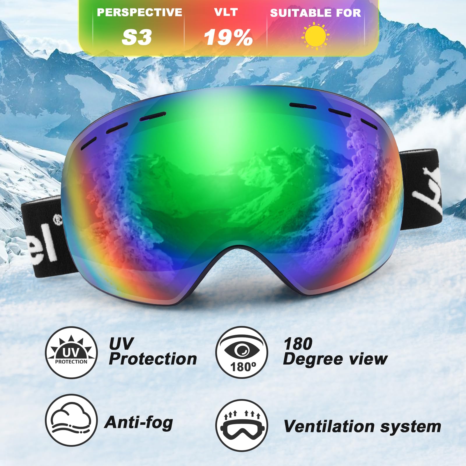 Trusiel Maschera Sci, Occhiali da Sci OTG, Anti Nebbia Anti-UV Maschera da Sci Donna Uomo, Occhiali da Sci Casco Compatibile per Sci Snowboard Sport Invernali