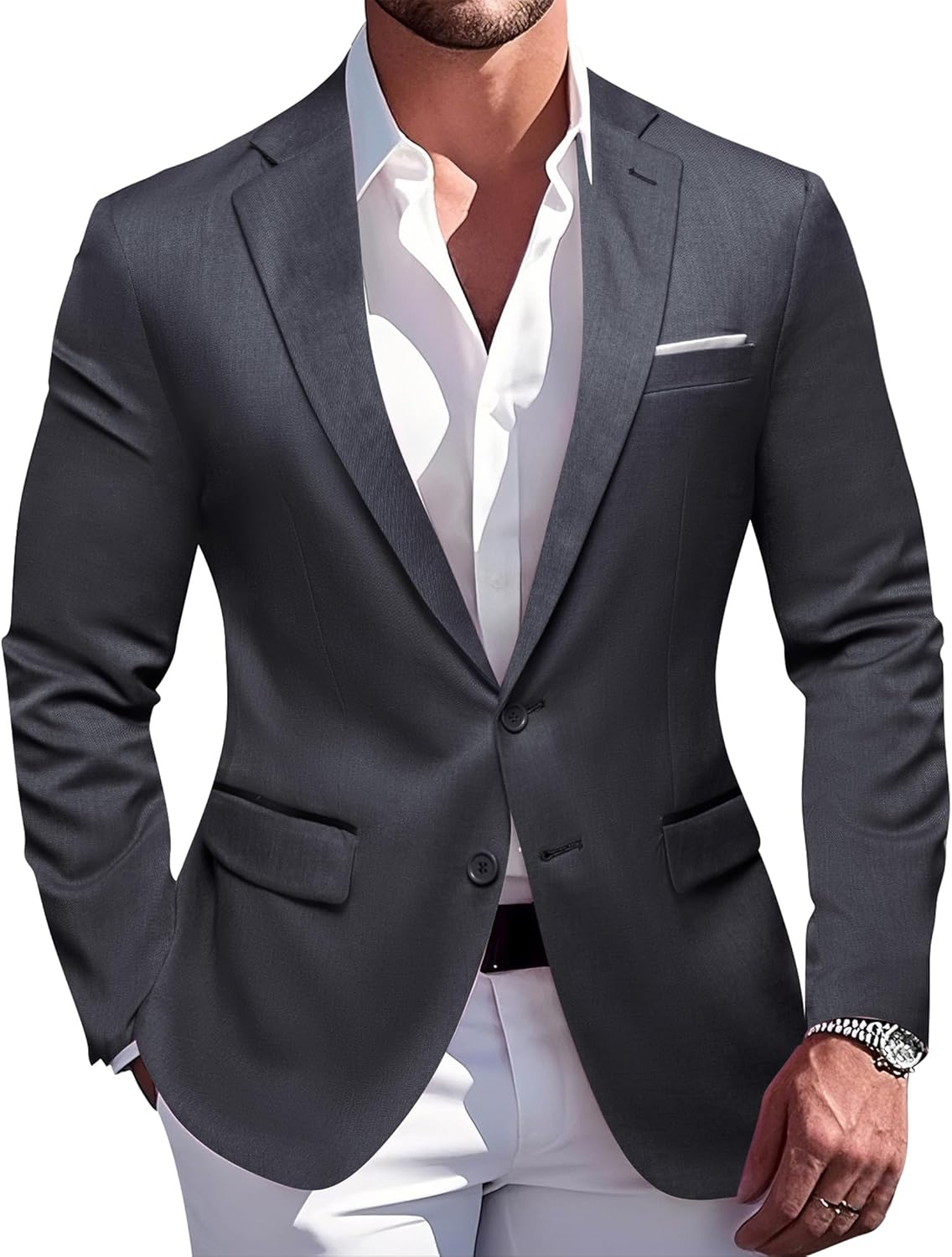 Barry.Wang Mens Casual Blazer Suit Jacket Two Buttons Sport Coat Lightweight Homecoming Business Daily Wedding Dress