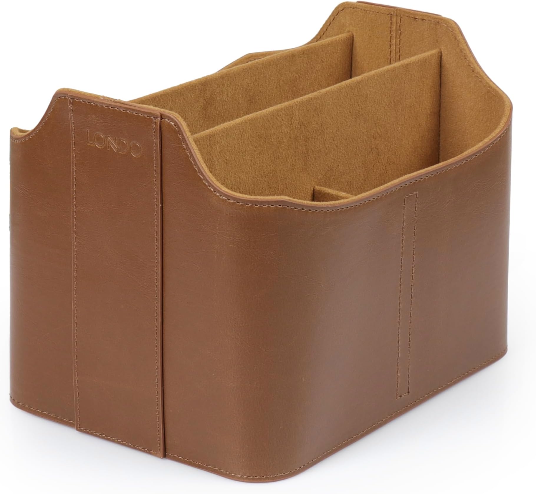 LONDO Leather Remote Control Organizer Caddy with Tablet Holder - 4 Pockets - Fits Apple TV, Roku, iPad