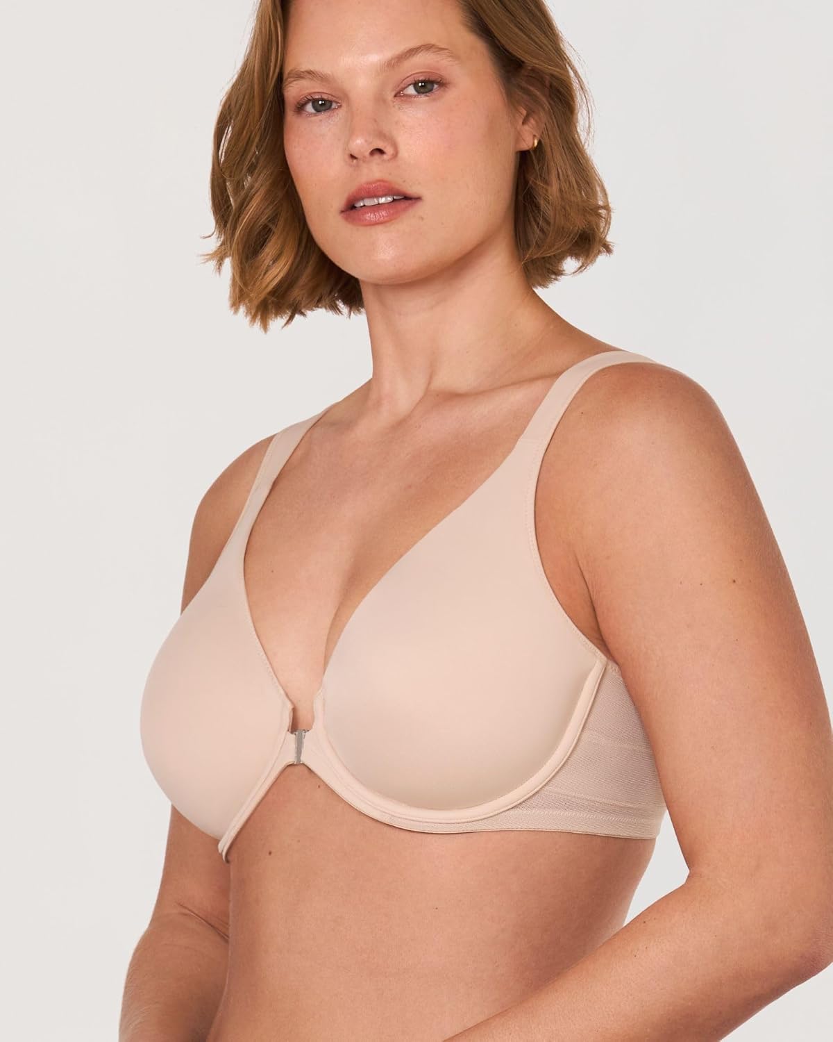 DELIMIRA Women's Front Closure Bras Posture Full Coverage Plus Size Underwire Unlined Back Support Plunge Seamless Bra B-H - Image 5