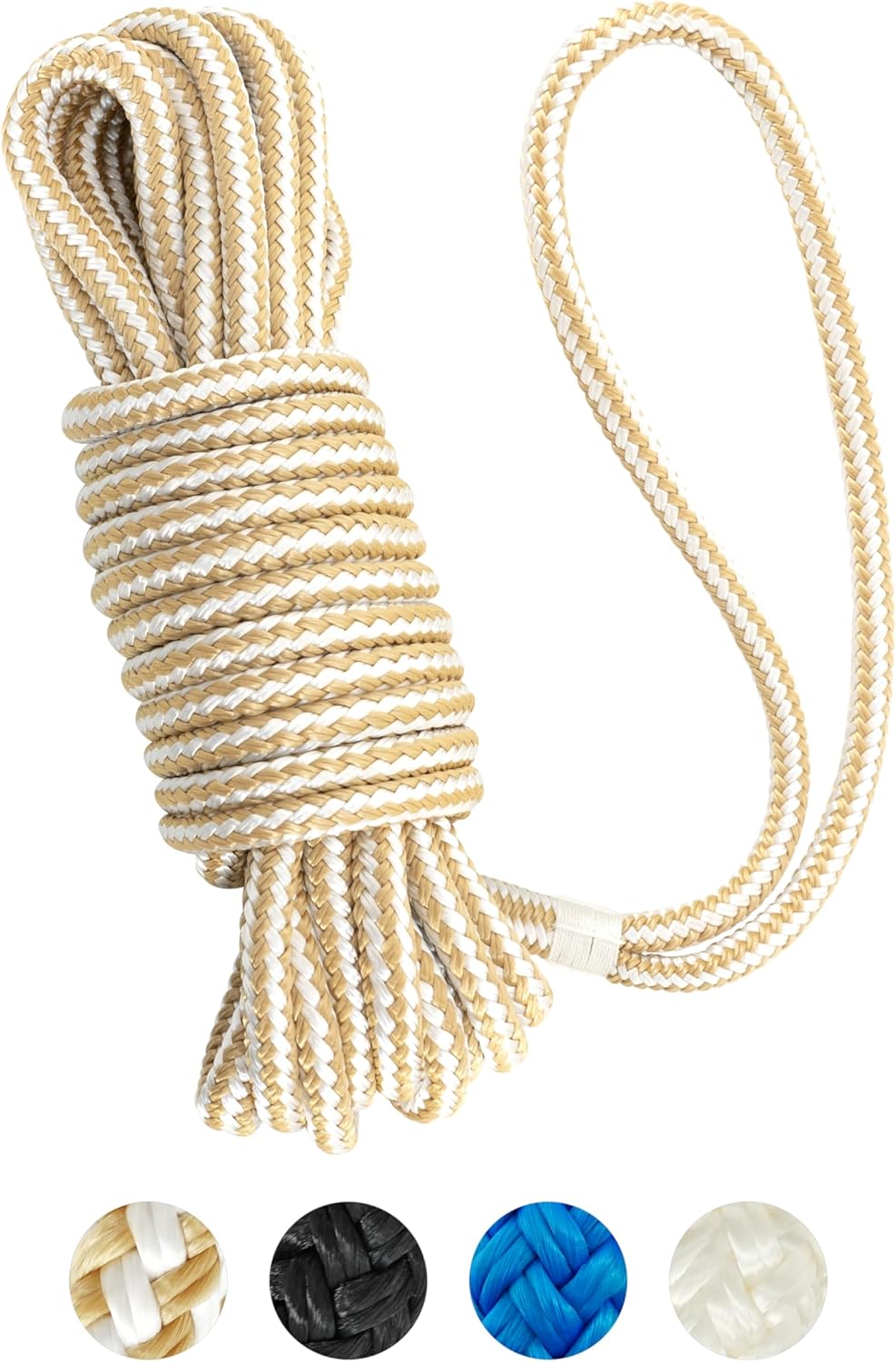 BLUEWING Double Braided Nylon Dock Lines with 15" Loop 25ft 5/8" 16mm Marine Docking Mooring Boat Rope Blue