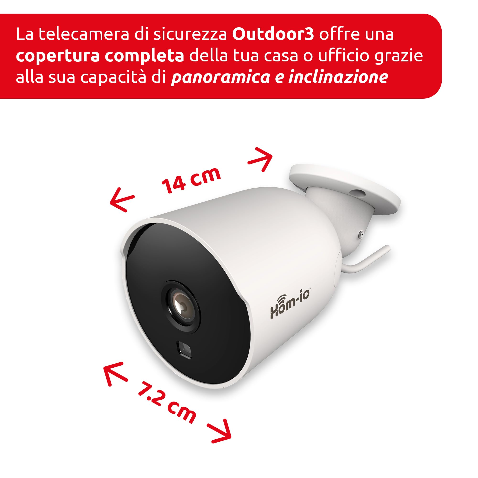 Hom-Io | Telecamera WiFi Esterno e Interno Bidirezionale, Videocamera di Sicurezza con Rilevamento Intelligente del Movimento, Modello OUTDOOR3 senza fili