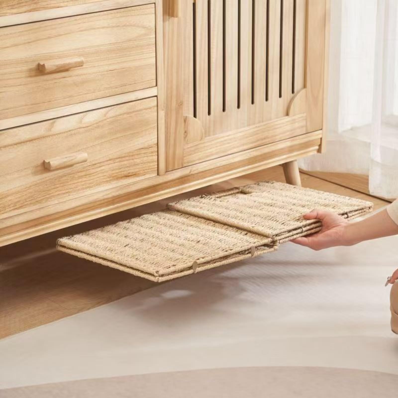 Cesto portaoggetti da 25 x 25 x 25 cm, organizer in stile vimini con manici, scatola portaoggetti decorativa durevole ed ecologica per bagno, camera da letto, soggiorno