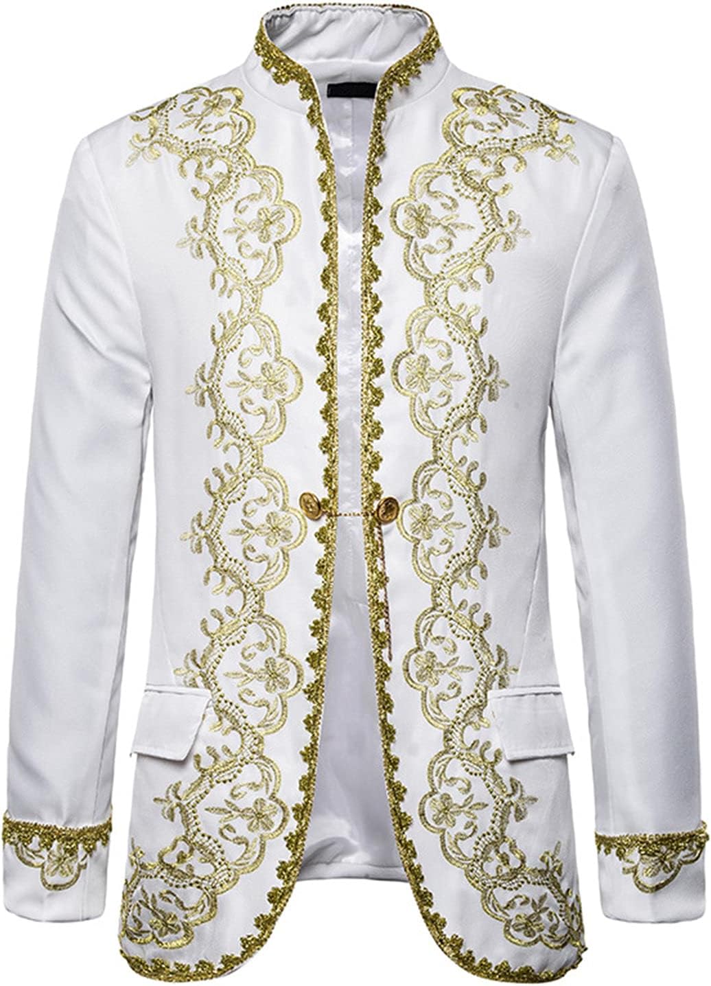 Men's Court Fashion Prince Uniform Gold Embroidered Suit Jacket Floral Jacquard Blazer Straight Dinner Dress Suits Coats