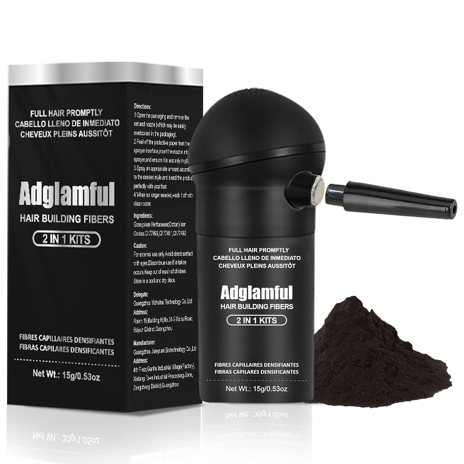 Hair Fibers for Thinning Hair, Volumizing Hair Building Fibers Powder for Men & Women with Spray Applicator, Instantly Conceal Balding, Matte Finish, Root Touch-Up, Sweatproof– 15g Black, No Residue