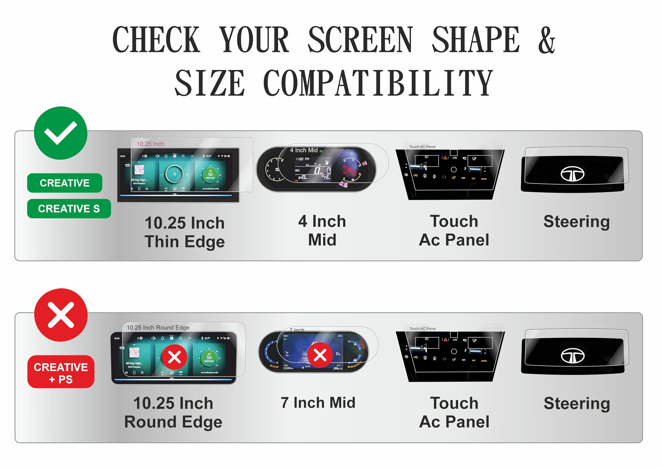 OHAYO 4-in-1 Screen Protector Set Compatible with Tata Altroz 2025 | 10.25” Infotainment (Thin Edge) + Steering + AC Panel + 4” Instrument Cluster Guard | HD Clear | Water Resistant | Anti-Scratch | For Creative / Creative S (Not Tempered Glass) — Amazon image 2