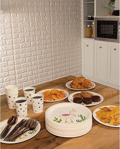 Miniatura 4 de Platos desechables – 80 platos de papel, suministros de fiesta de llama para aperitivo, almuerzo, cena y postre, cumpleaños de niños, 9 x 9 pulgadas