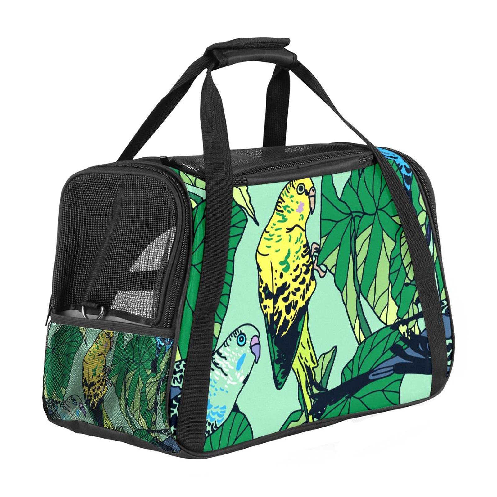 Sac de transport bleu jaune feuilles de palmier pour chat chien