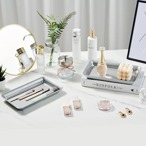 Miniatura 47 de SheeChung Bandeja de tocador acrílica, paquete de 2, transparente, 9.65 x 4.5 x 0.79 pulgadas, bandeja Catchall, dispensador de bandeja