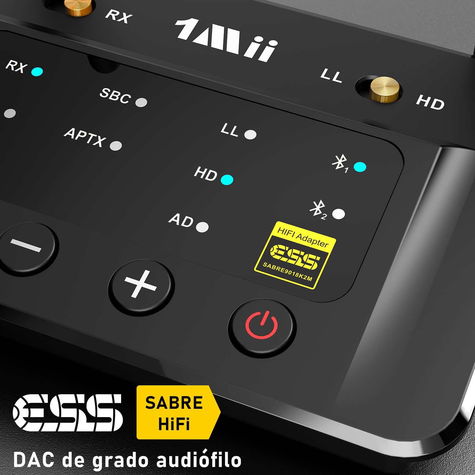 1Mii B03Pro Receptor Bluetooth HiFi, Transmisor Bluetooth 5.3 TV Adaptador Audio con Audiophile ESS DAC & aptX HD/Baja Latencia, Largo Alcance, Salida Entrada Óptica RCA AUX 3.5mm para Estéreo