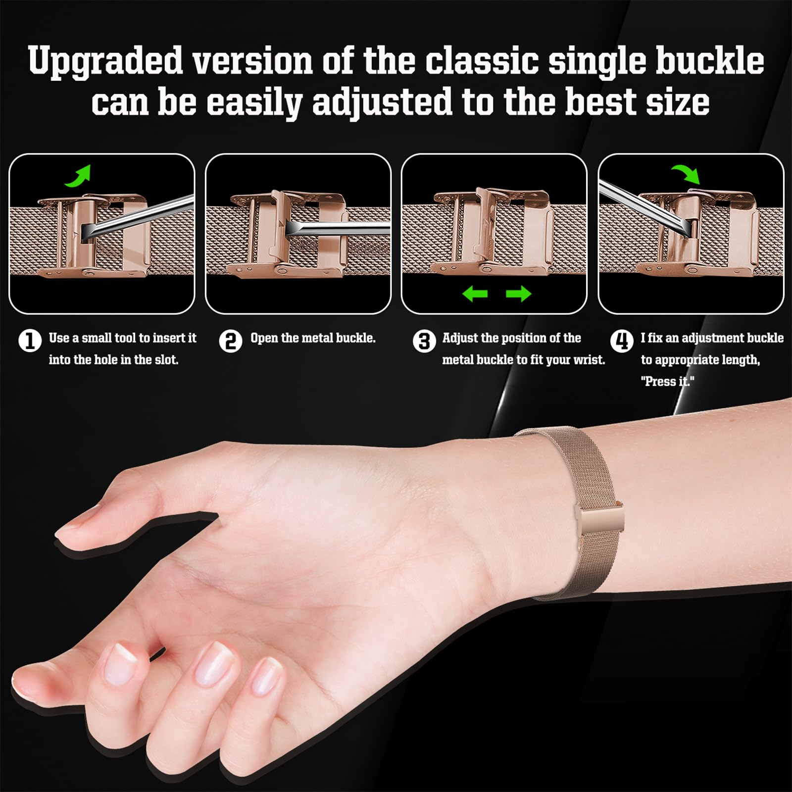 LanQii Metall Armband Für Xiaomi Smart Band 10/9/8 – Edelstahl Roségold, Verstellbar, Inkl. Werkzeug