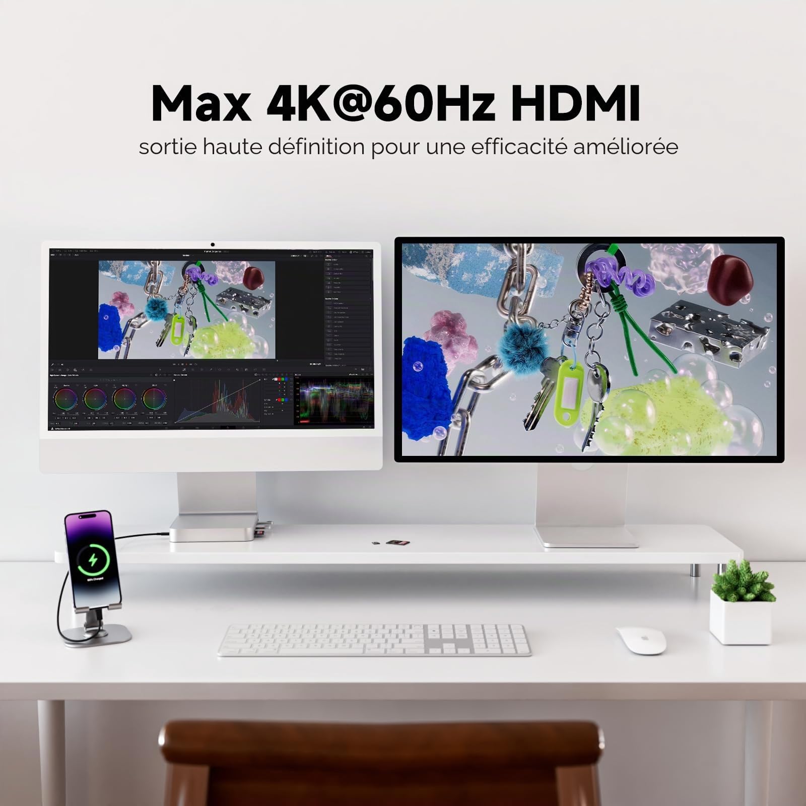 Minisopuru DS802PRO Accessoires pour iMac M1/M3/M4, Hub iMac avec HDMI 4K@60Hz, Charge USB C, 2,5GbE, Boîtier SSD M.2 4 to, 4 USB, SD/TF, Audio, Hub USB C pour iMac 24 Pouces | Argenté