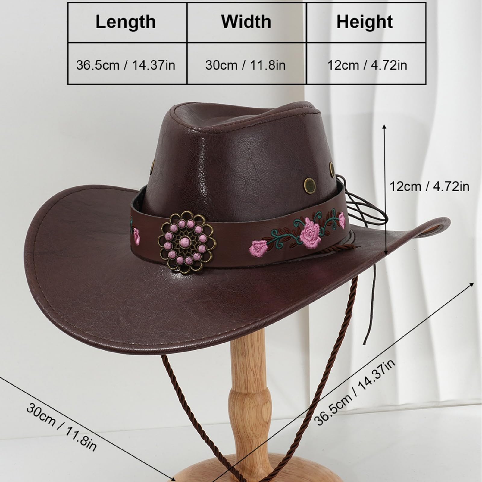 Cappello da Cowboy In Pelle Pu Per Donna-Uomo A Tesa Larga Classico Vintage Cappello Western Cappello da Cowgirl con Cintura Ricamata