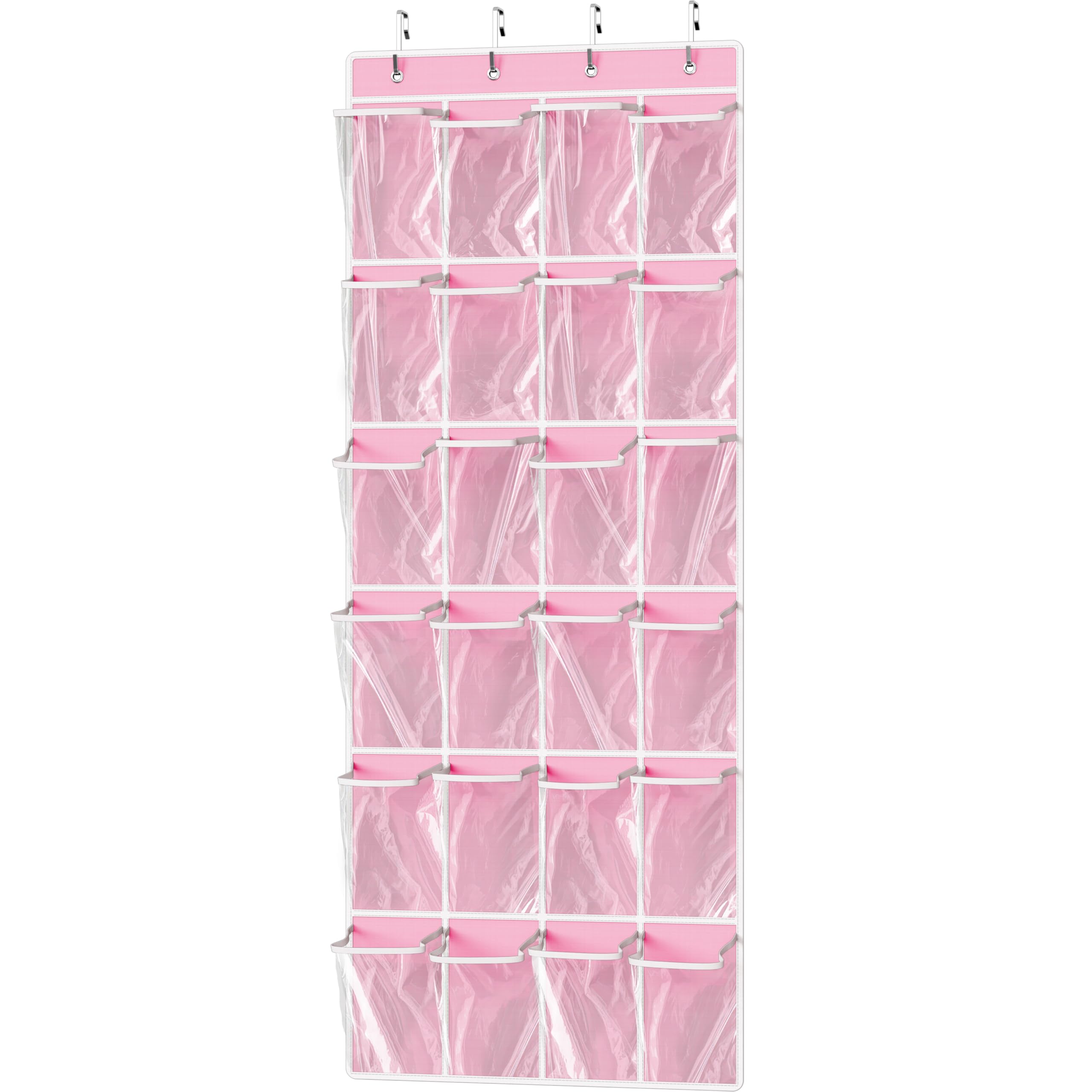 Simple Houseware 24 Pockets Large Clear Over the Door Shoe Organizer, Pink
