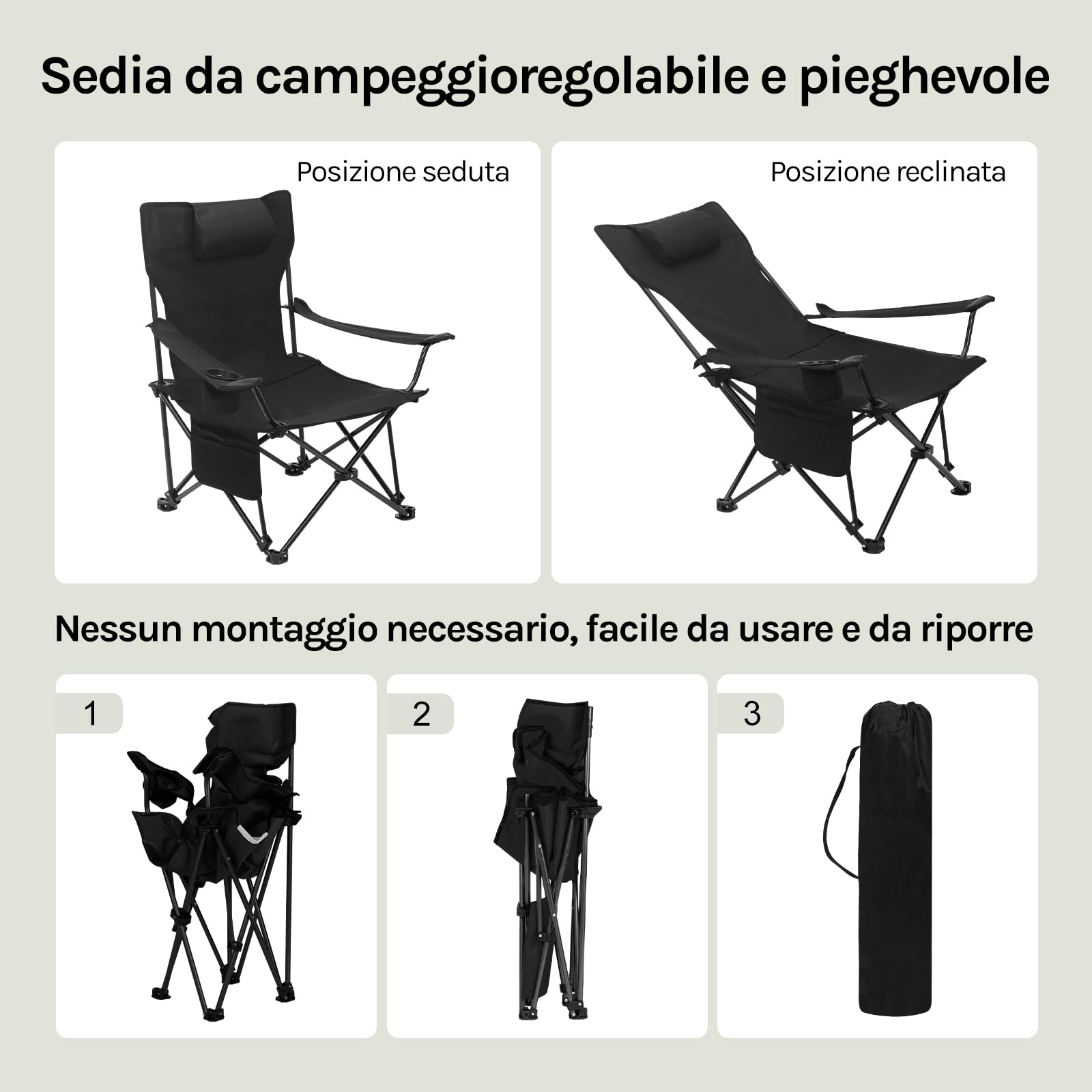WOLTU Sedia Pieghevole Campeggio, Set di 2, Sedie da Pesca