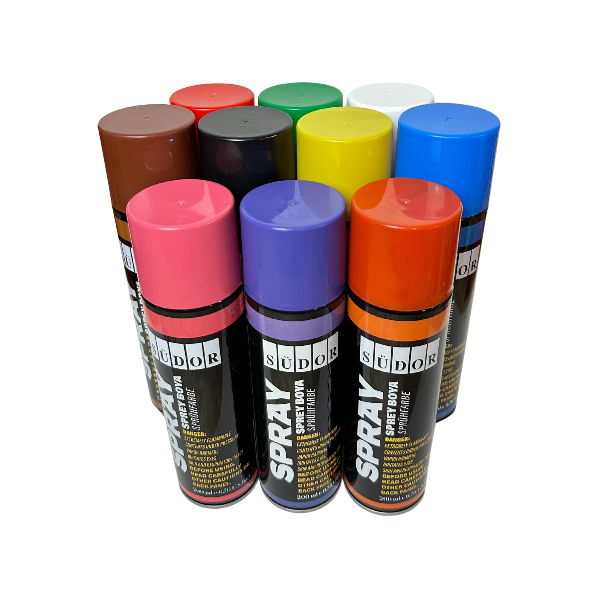 SÜDOR Lot de Peintures Aérosol 200 ml – Peinture Aérosol Brillante à Séchage Rapide pour Bois, Métal, Pierre, Verre et Murs – Graffiti & Décoration (10 Couleurs)