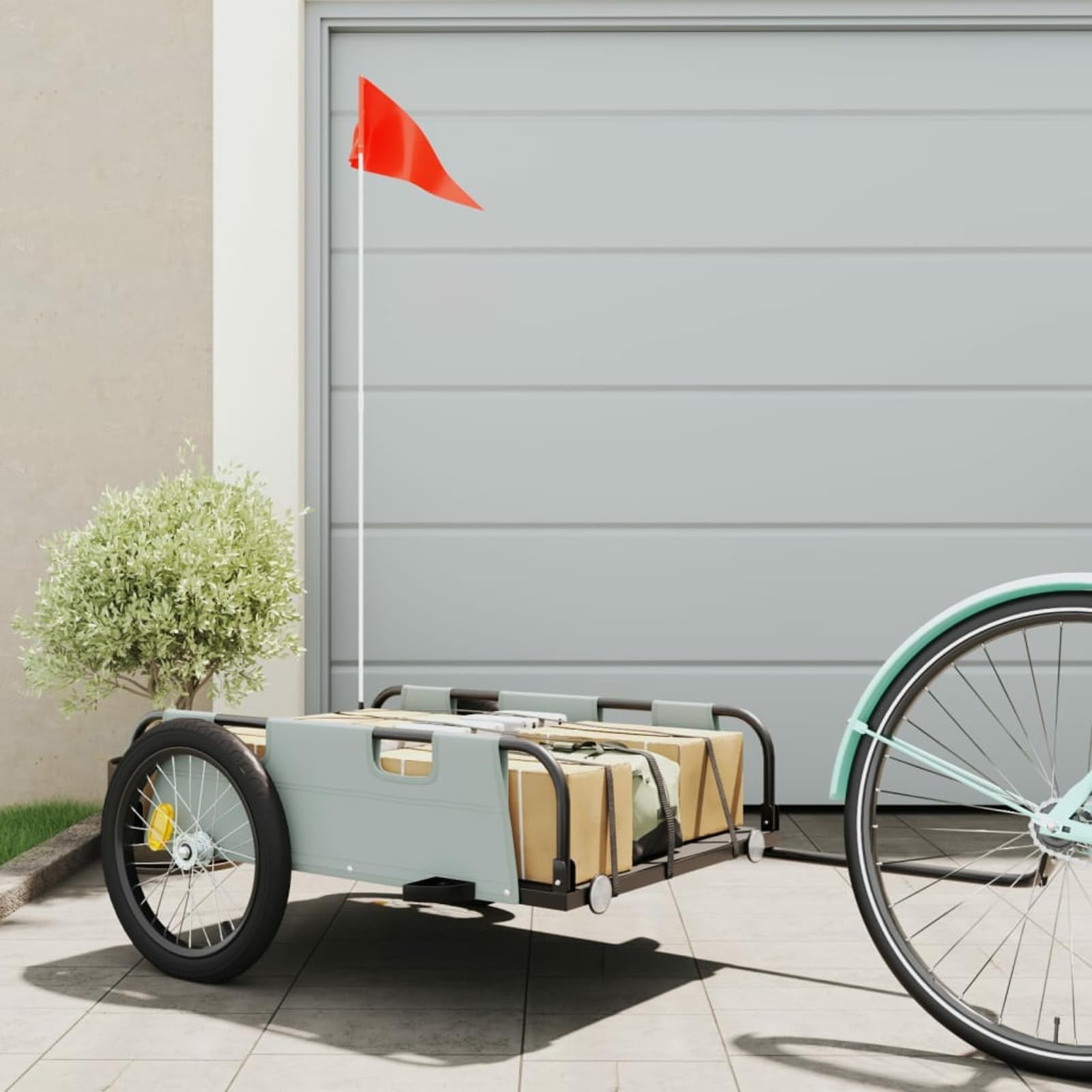Remolque de Carga para Bicicleta Hierro y Tela Oxford Gris Carretilla De Obra Remolque Bicicleta