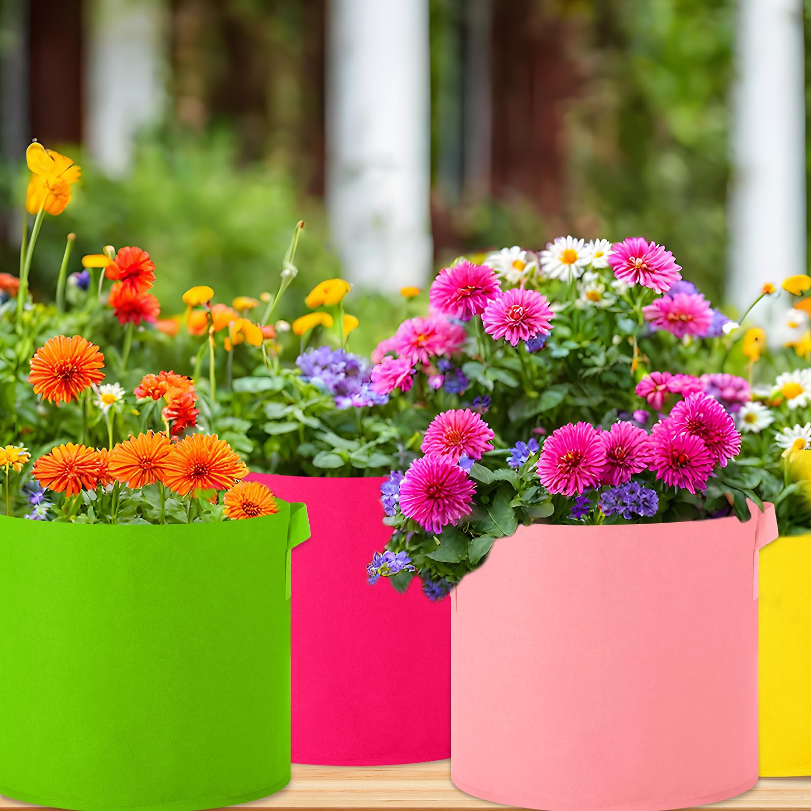 Ziliny Bolsas de cultivo de plantas coloridas de 3 galones/5 galones, bolsas de cultivo no tejidas a granel, macetas de tela con asas, bolsas para macetas de tomate para jardín al aire libre,