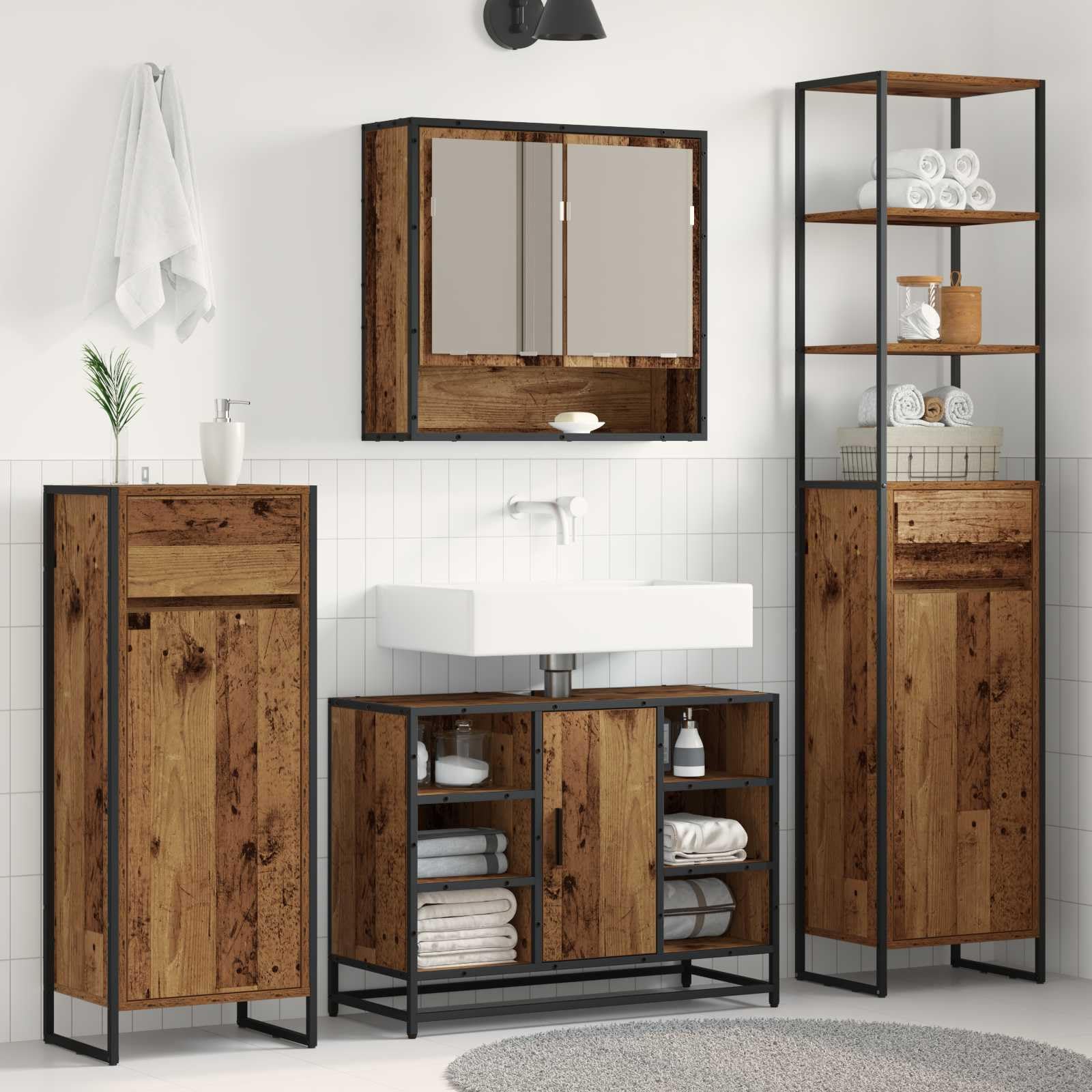 Armadio da bagno in legno antico 40 x 30 x 180 cm