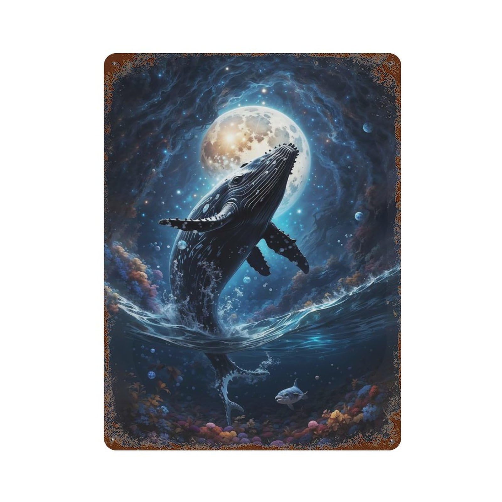 Underwater Dreamscape Weathered Tin Sign 15.7"x11.8", Shabby Chic Decor for Garage, Pub Or Kitchen