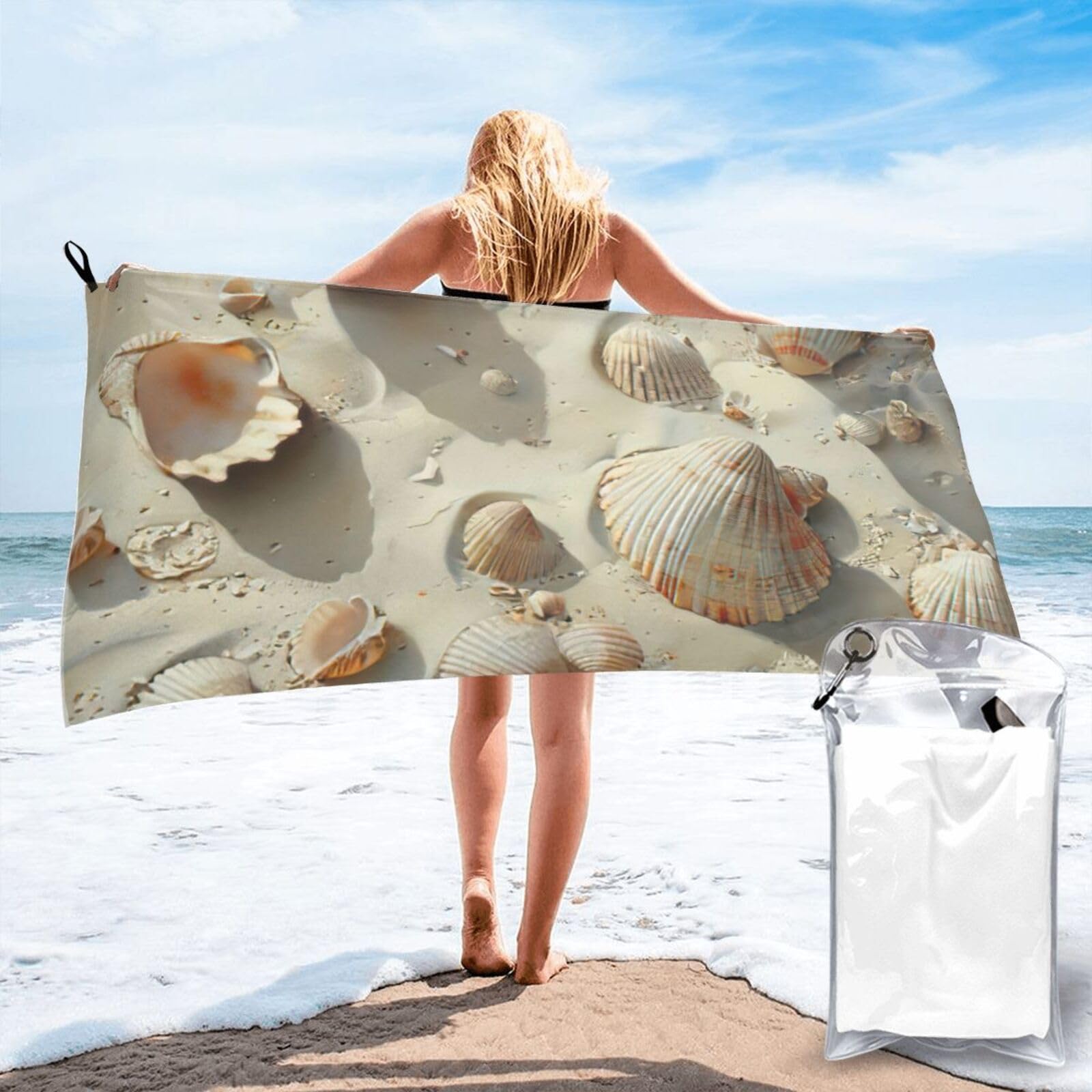 pojknbv Seashells Sand Print Travel Gym Towel For Beach Camping Hiking Yoga Lightweight Reusable Versatility